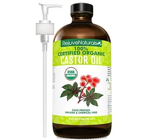 RejuveNaturals Castor Oil (16oz Glass Bottle) USDA Certified Organic, 100% Pure, Cold Pressed, Hexane Free, castor oil packs for fertility